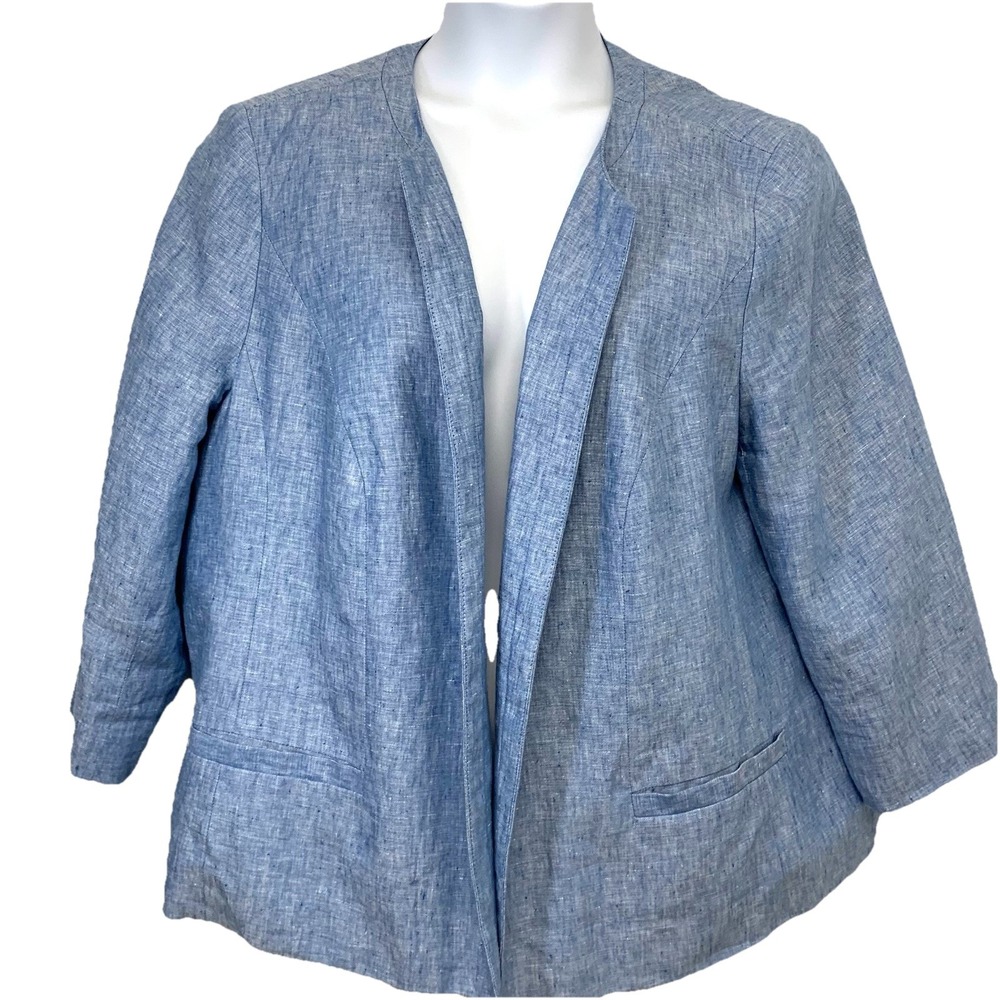 Talbots‎ Linen Blazer Jacket Open 22W Blue Lined Pockets Business Casual Office
